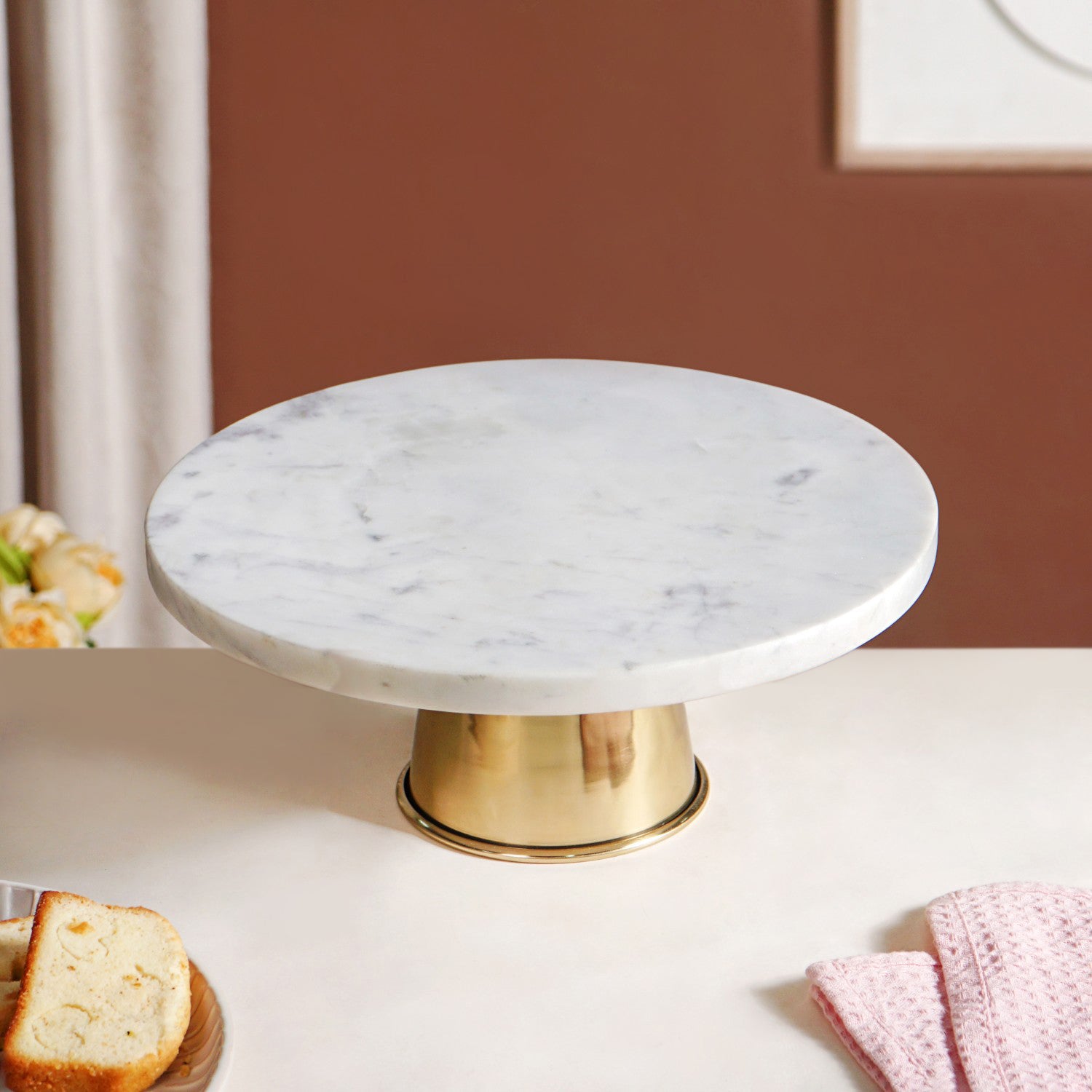 Celestial White Marble Round Cake Stand