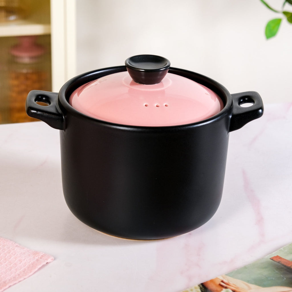 Flamora Ceramic Cooking Pot Pink Black 4700ml