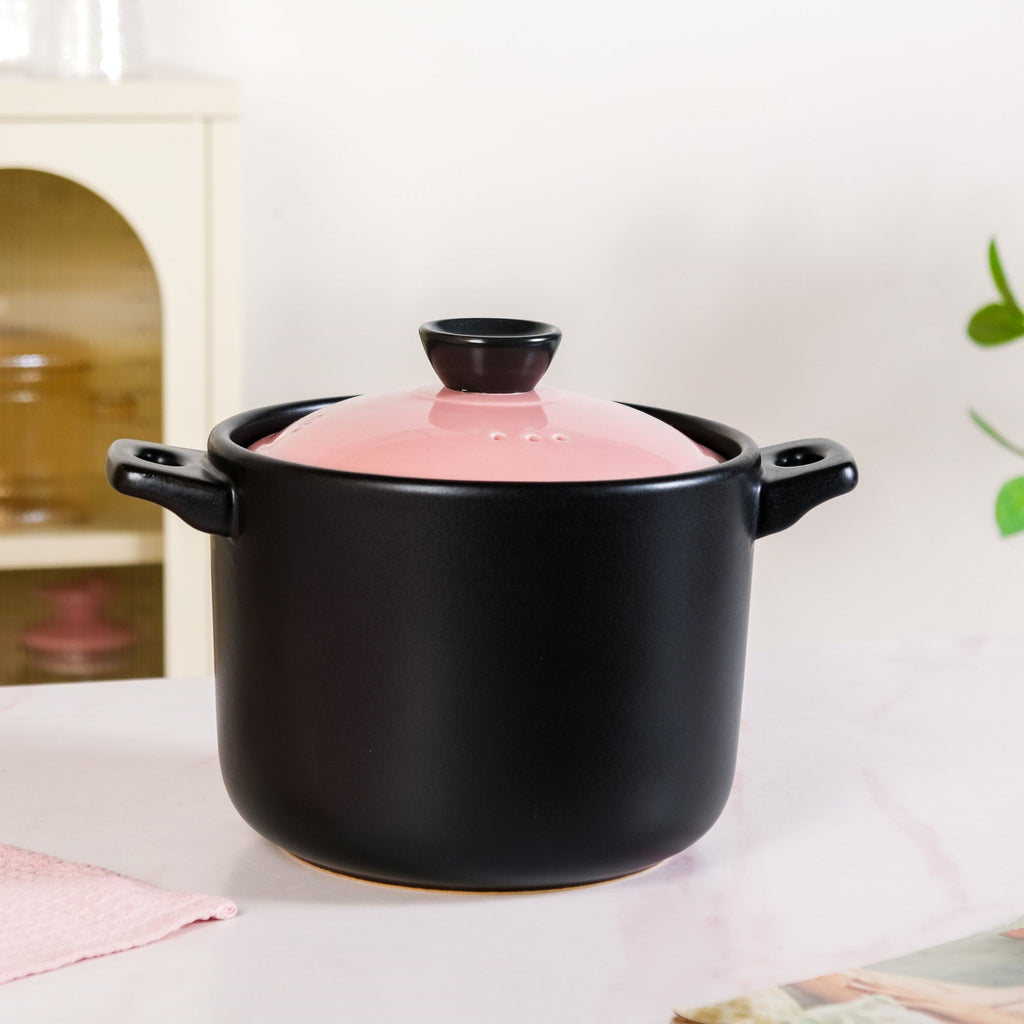 Flamora Ceramic Cooking Pot Pink Black 4700ml