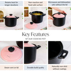 Flamora Ceramic Cooking Pot Pink Black 4700ml