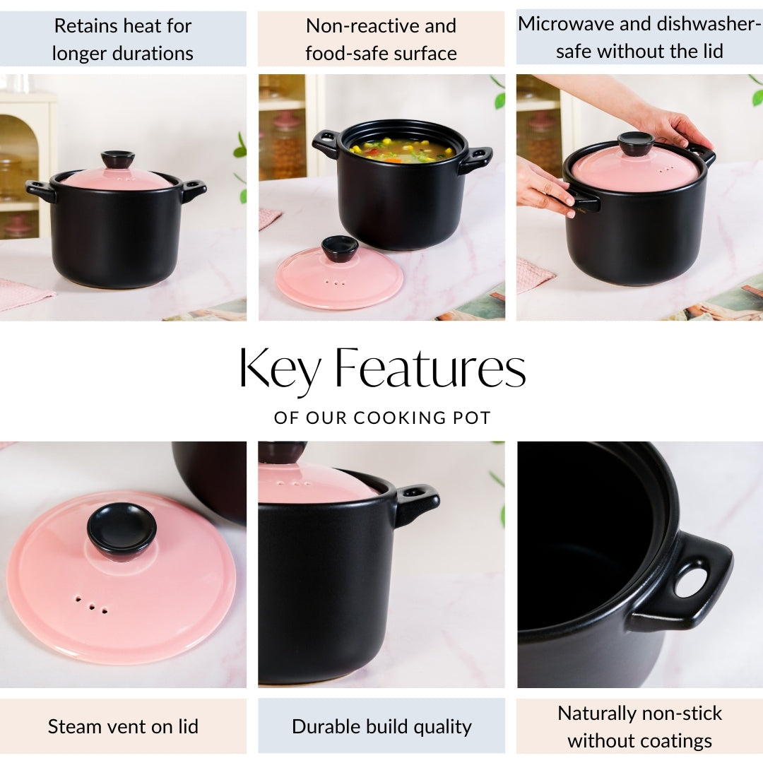 Flamora Ceramic Cooking Pot Pink Black 4700ml