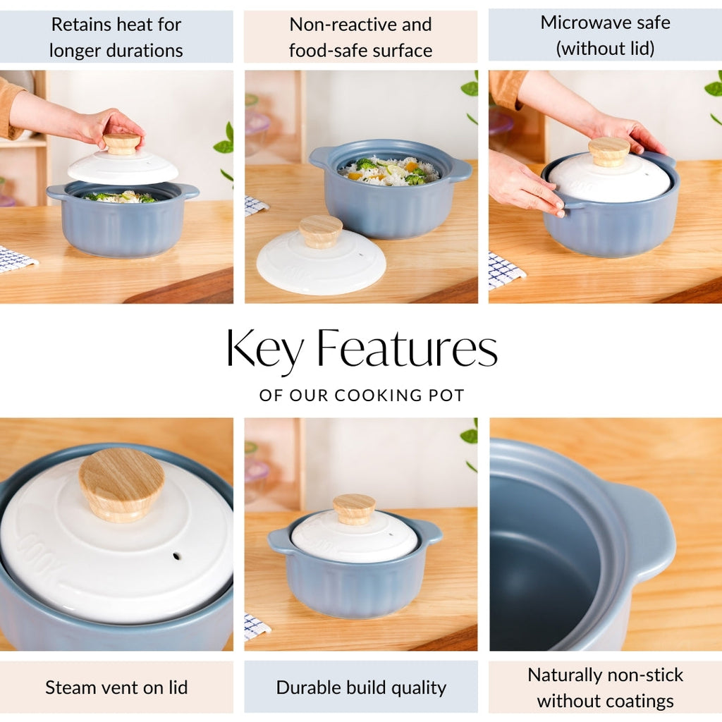 Homebrew Flame Safe Ceramic Stew Pot With Lid Handle 2150ml