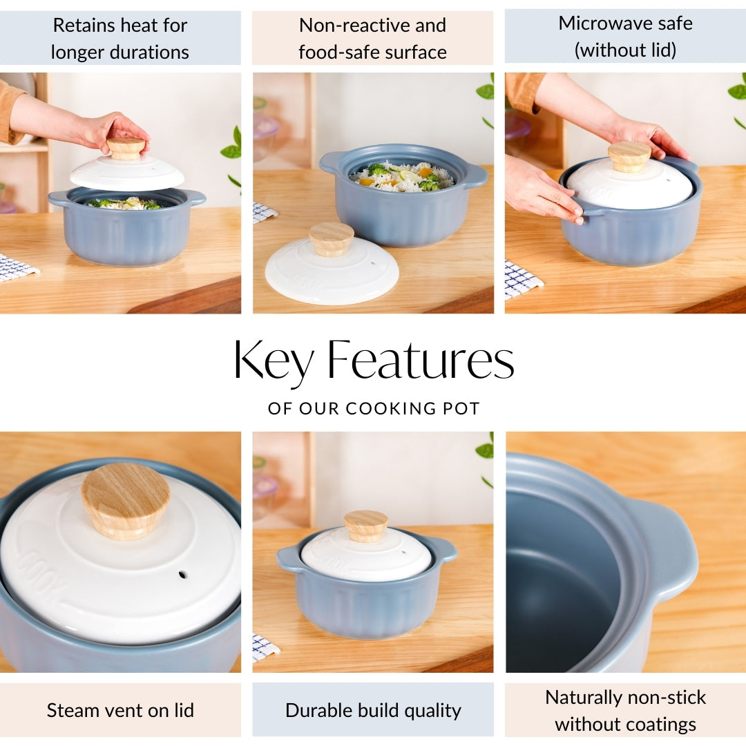 Homebrew Flame Safe Ceramic Stew Pot With Lid Handle 2150ml