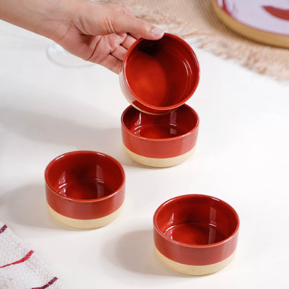 Glazed Ceramic Bowls Set Of 4 Amber Clay 150ml