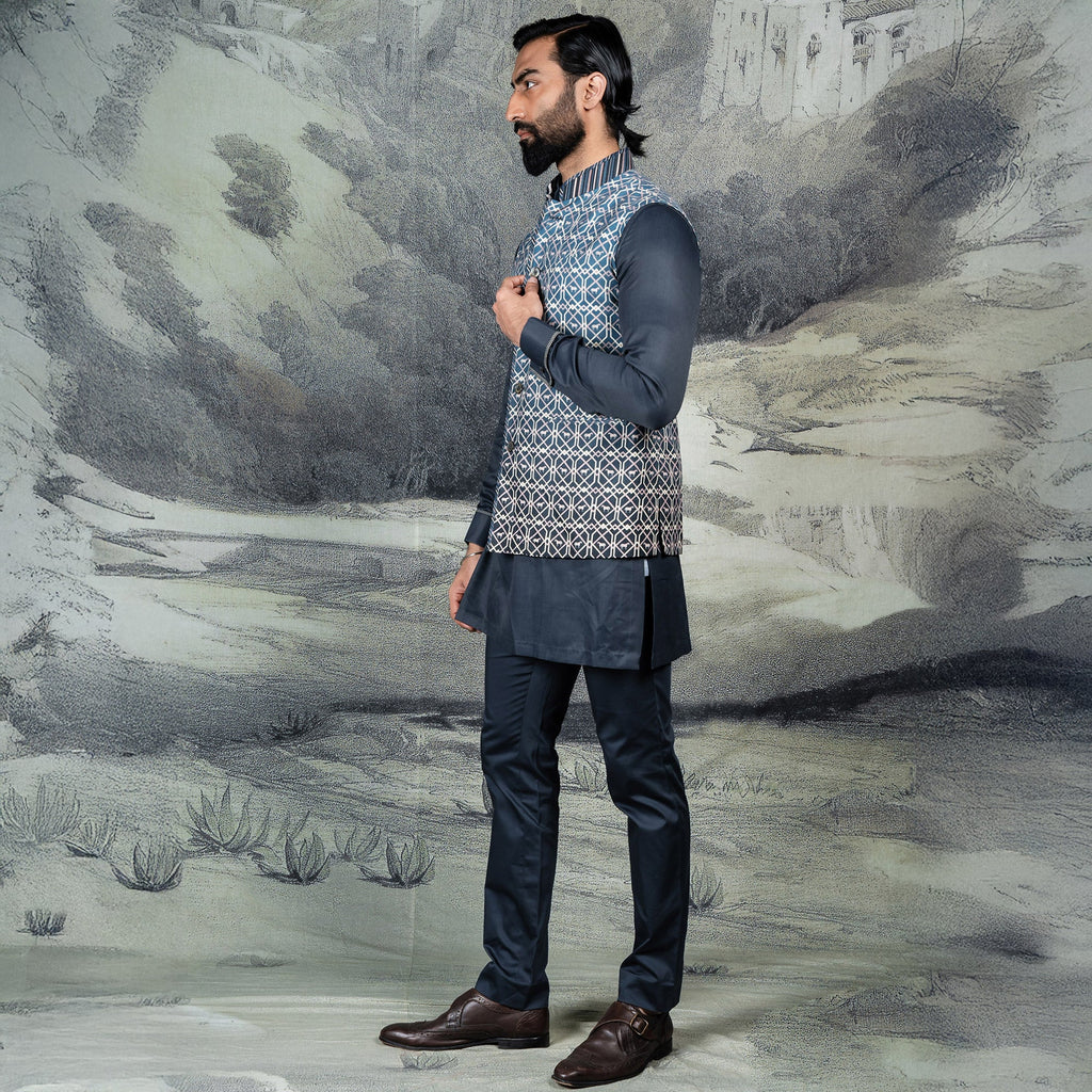 Cerulean Blue Ombre Nehru Jacket | CHAR