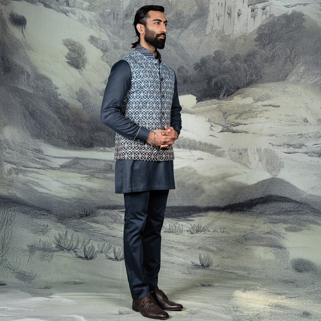 Cerulean Blue Ombre Nehru Jacket | CHAR