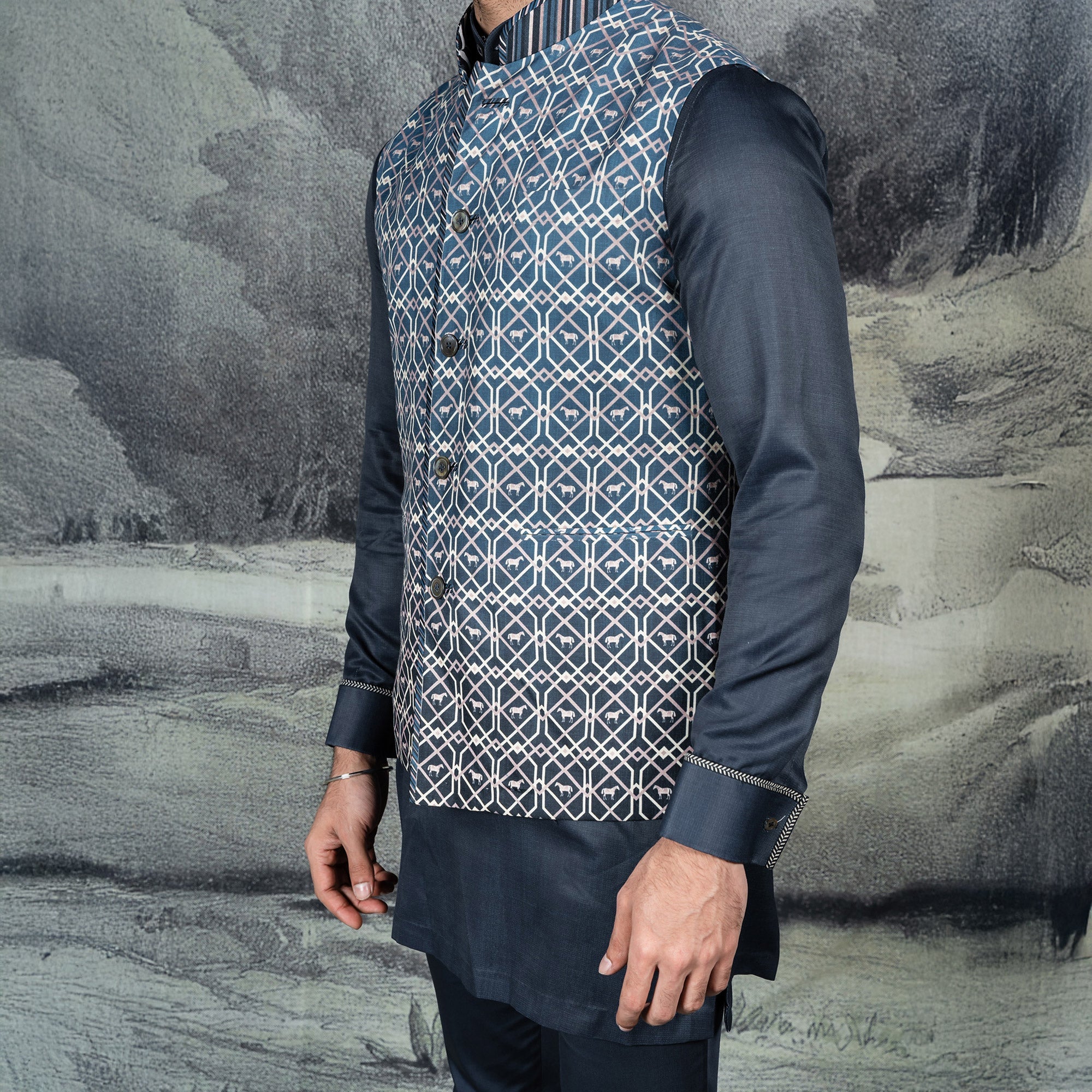 Cerulean Blue Ombre Nehru Jacket | CHAR