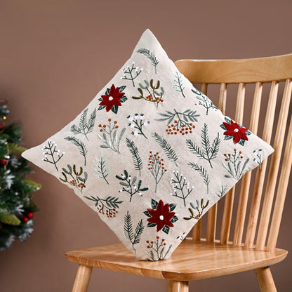 Chambray Cotton Cushion Cover With Floral Embroidery 40x40cm
