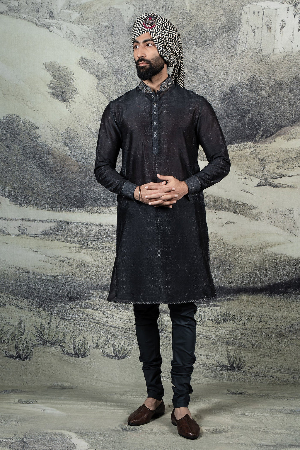 Charcoal Black Kurta Set | BARODA