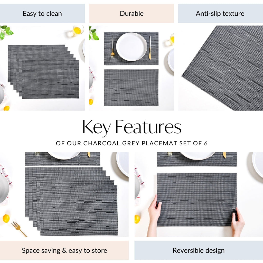 Charcoal Grey Placemat Set Of 6