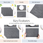 Charcoal Grey Placemat Set Of 6