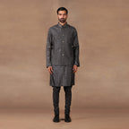 Charcoal Black Nehru Jacket Set | MURAQQA