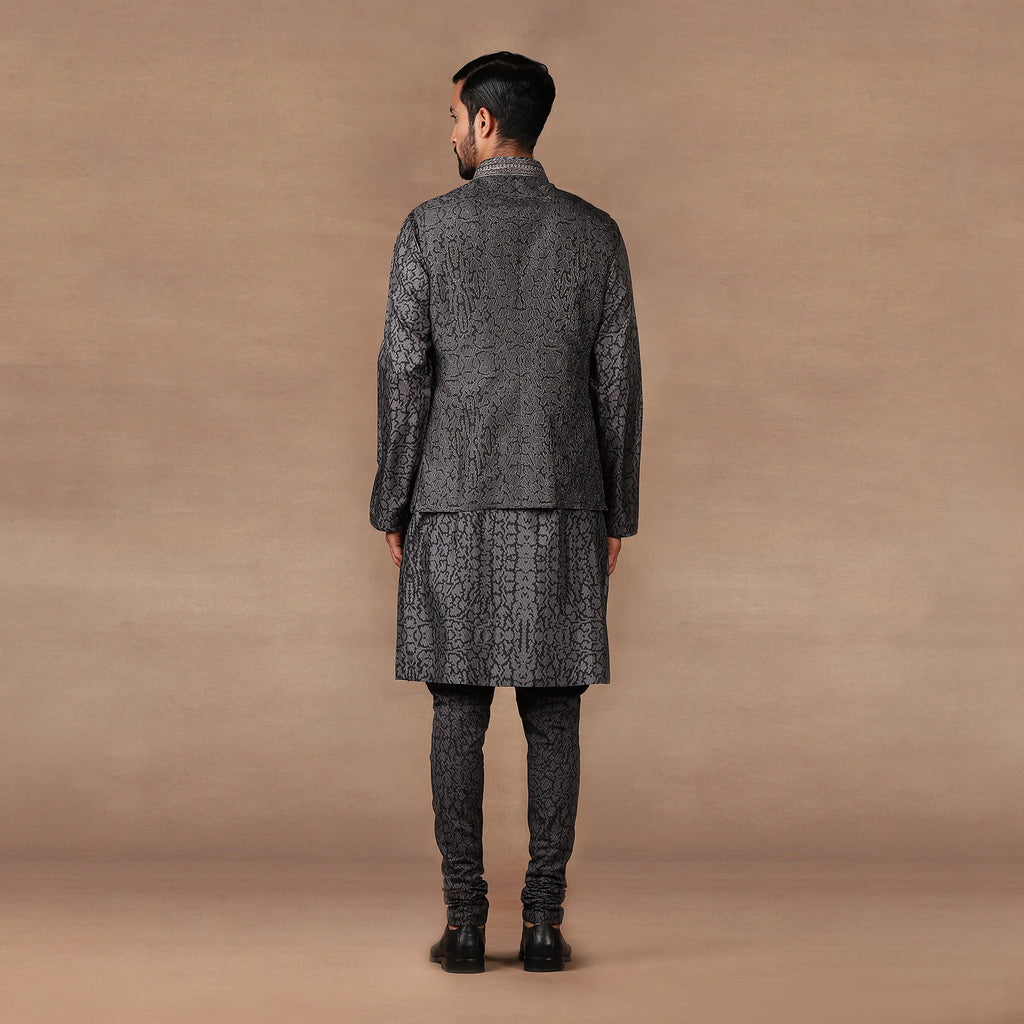 Charcoal Black Nehru Jacket Set | MURAQQA