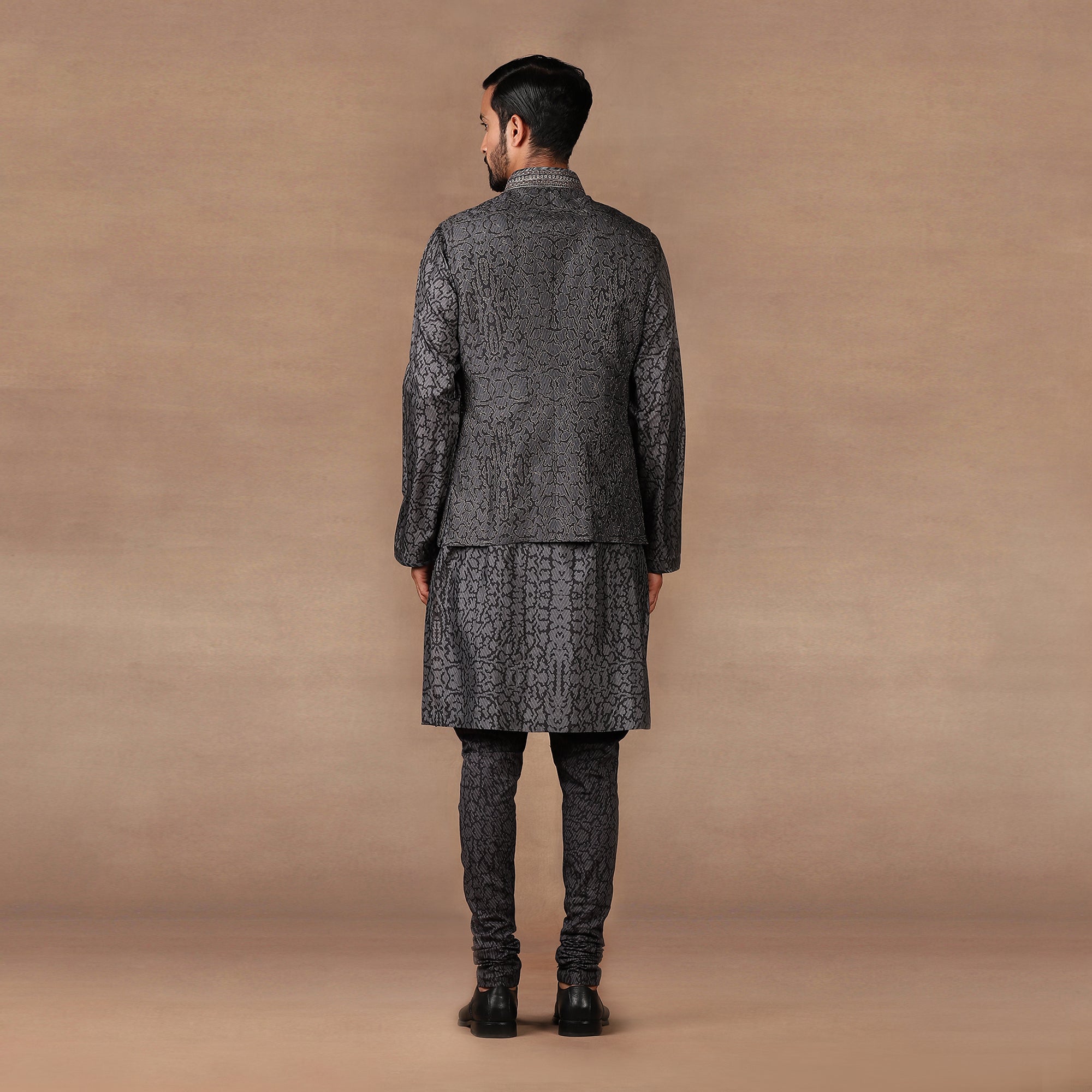Charcoal Black Nehru Jacket Set | MURAQQA