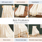 Checkered White And Mustard Yellow Tassel Cotton Throw