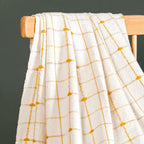 Checkered White And Mustard Yellow Tassel Cotton Throw