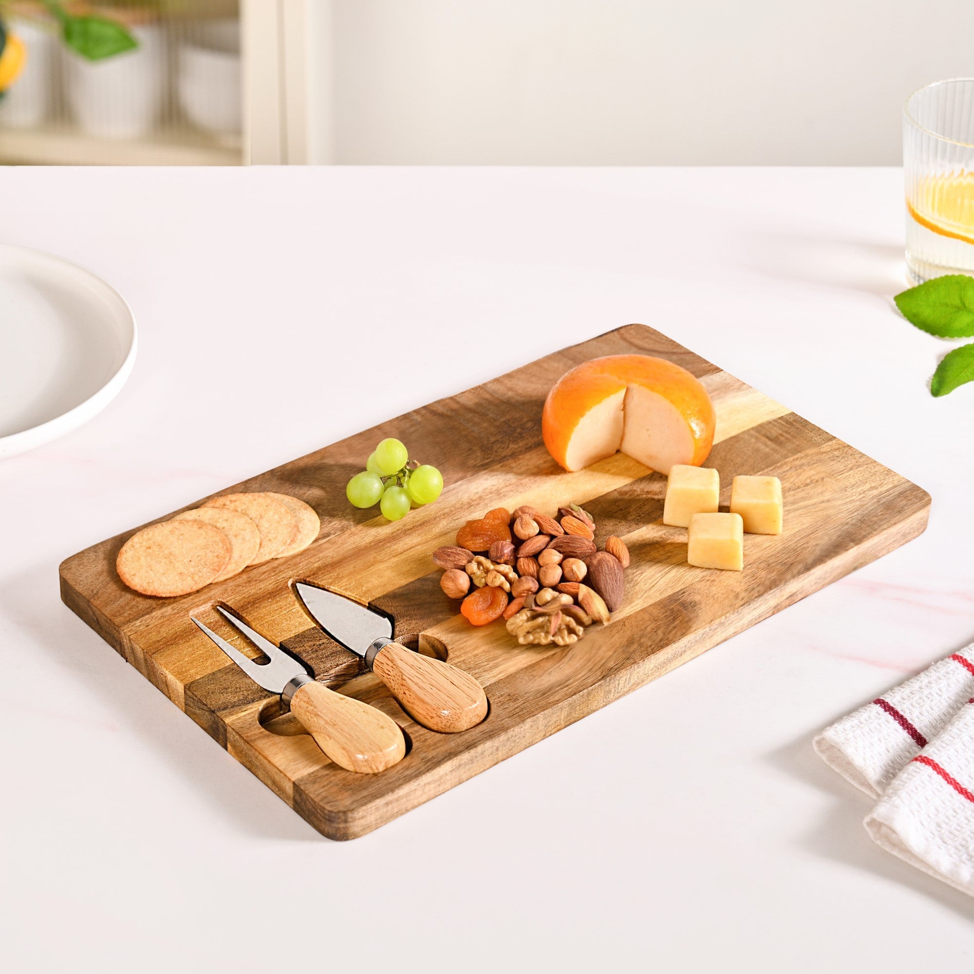 Cheese Board With Cheese Knife And Fork