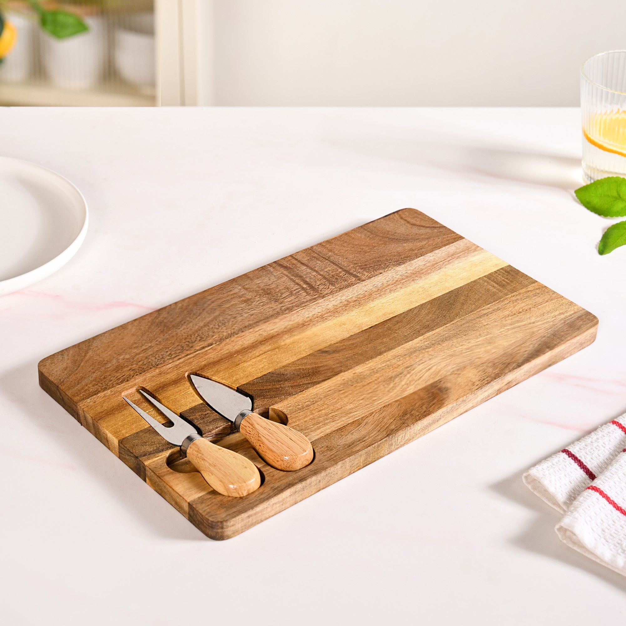 Cheese Board With Cheese Knife And Fork