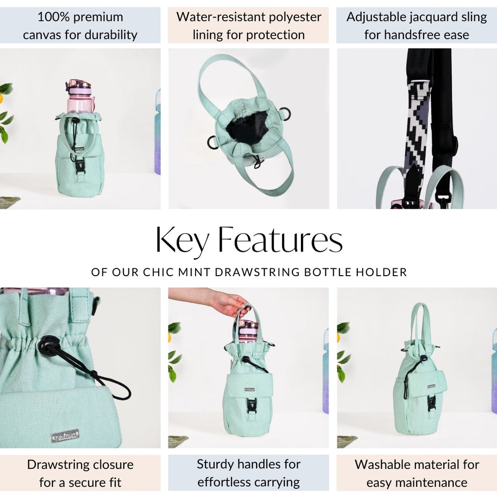 Chic Mint Drawstring Bottle Holder