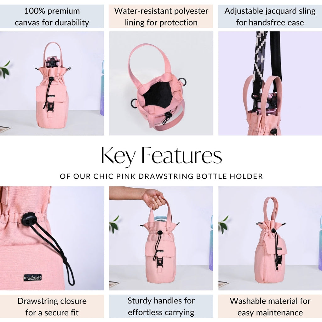 Chic Pink Drawstring Bottle Holder