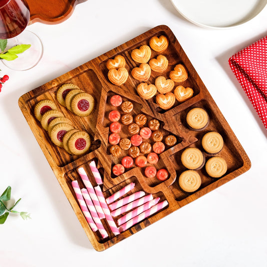 Christmas Tree Acacia Wood Serving Platter 30x30cm