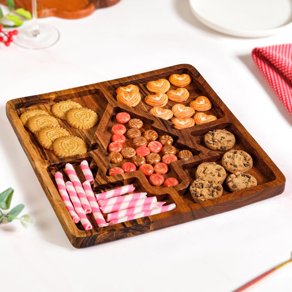Christmas Tree Acacia Wood Serving Platter 30x30cm