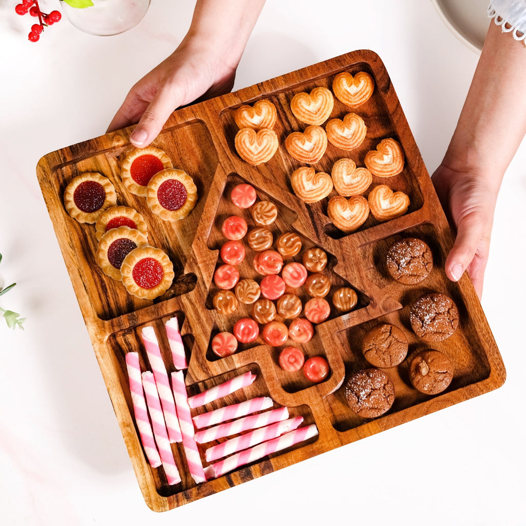 Christmas Tree Acacia Wood Serving Platter 30x30cm