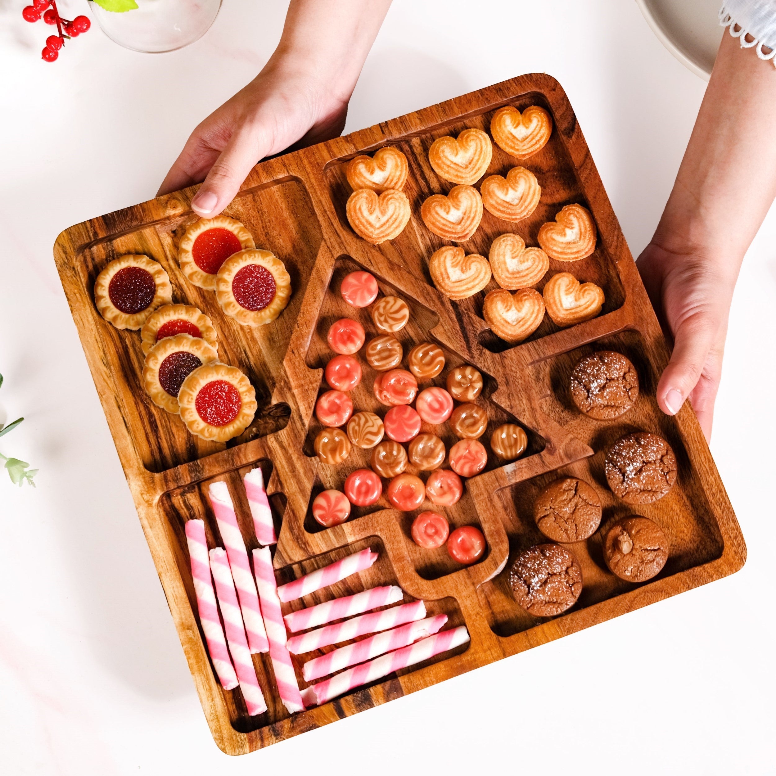Christmas Tree Acacia Wood Serving Platter 30x30cm