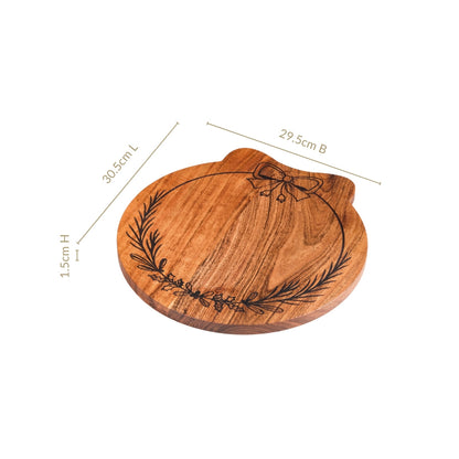 Christmas Wreath Acacia Serving Platter 30x29cm