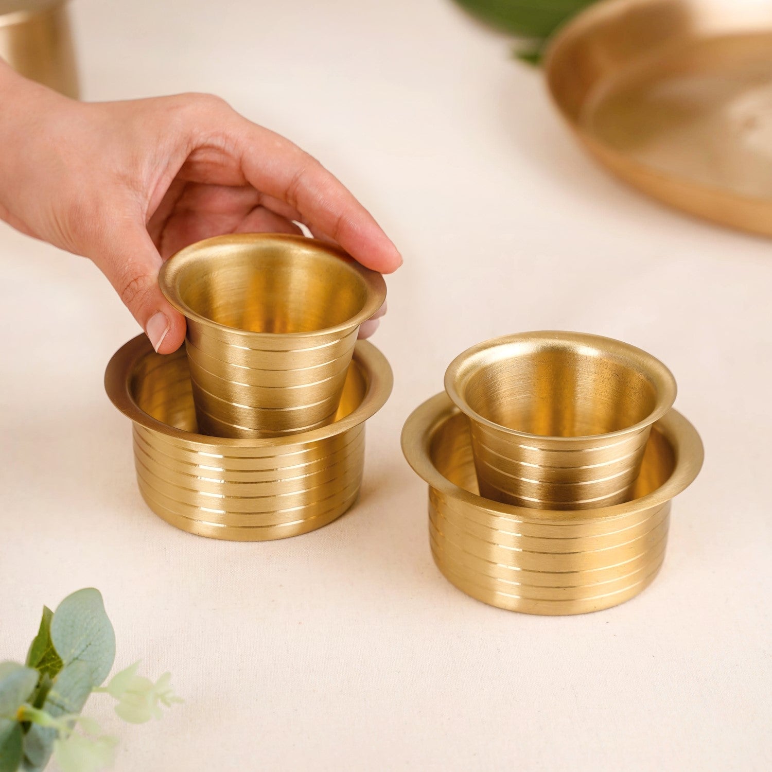 Lined Pure Brass Filter Coffee Dabara Set For 2 With Gift Box