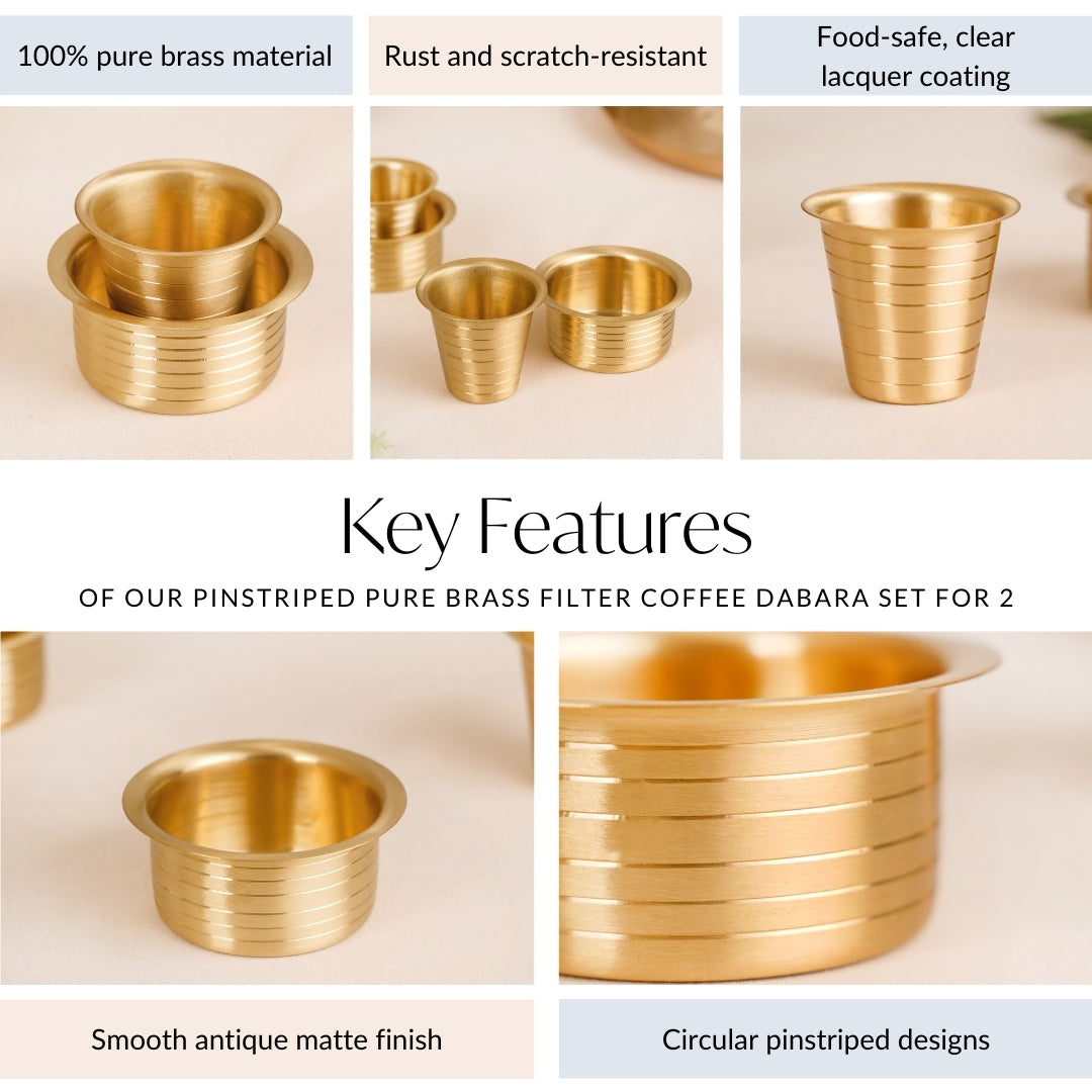 Lined Pure Brass Filter Coffee Dabara Set For 2 With Gift Box