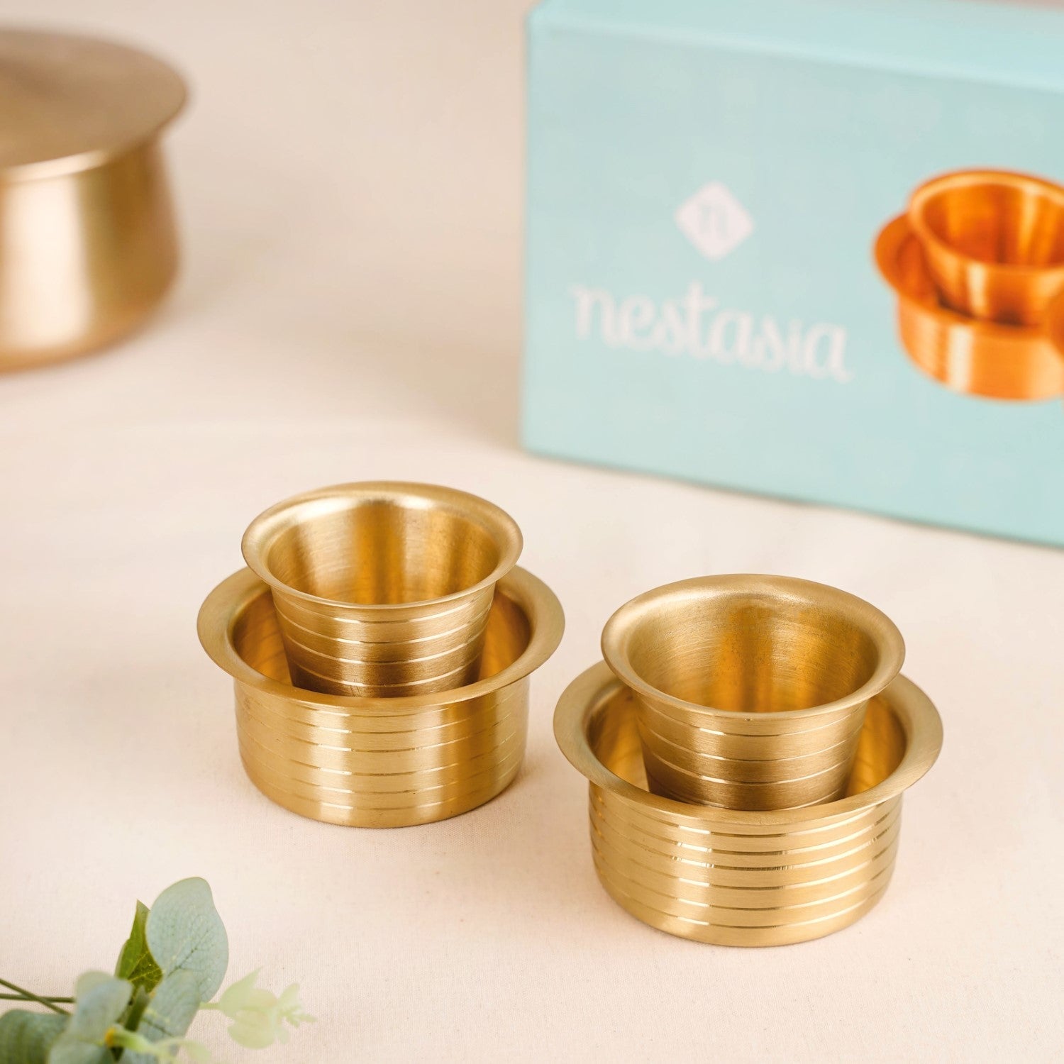 Lined Pure Brass Filter Coffee Dabara Set For 2 With Gift Box