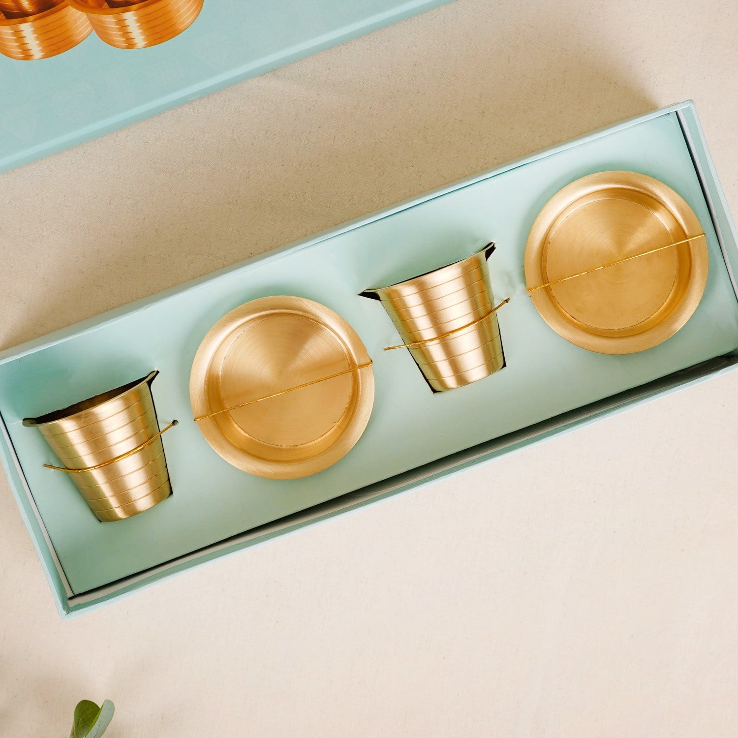 Lined Pure Brass Filter Coffee Dabara Set For 2 With Gift Box