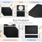 Classic Black Table Mat Set Of 6