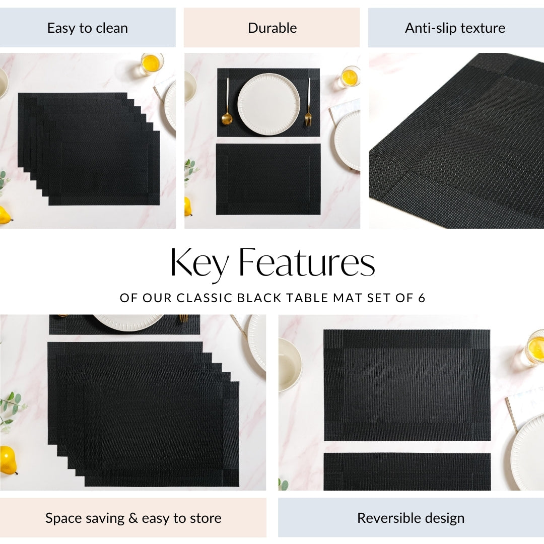 Classic Black Table Mat Set Of 6