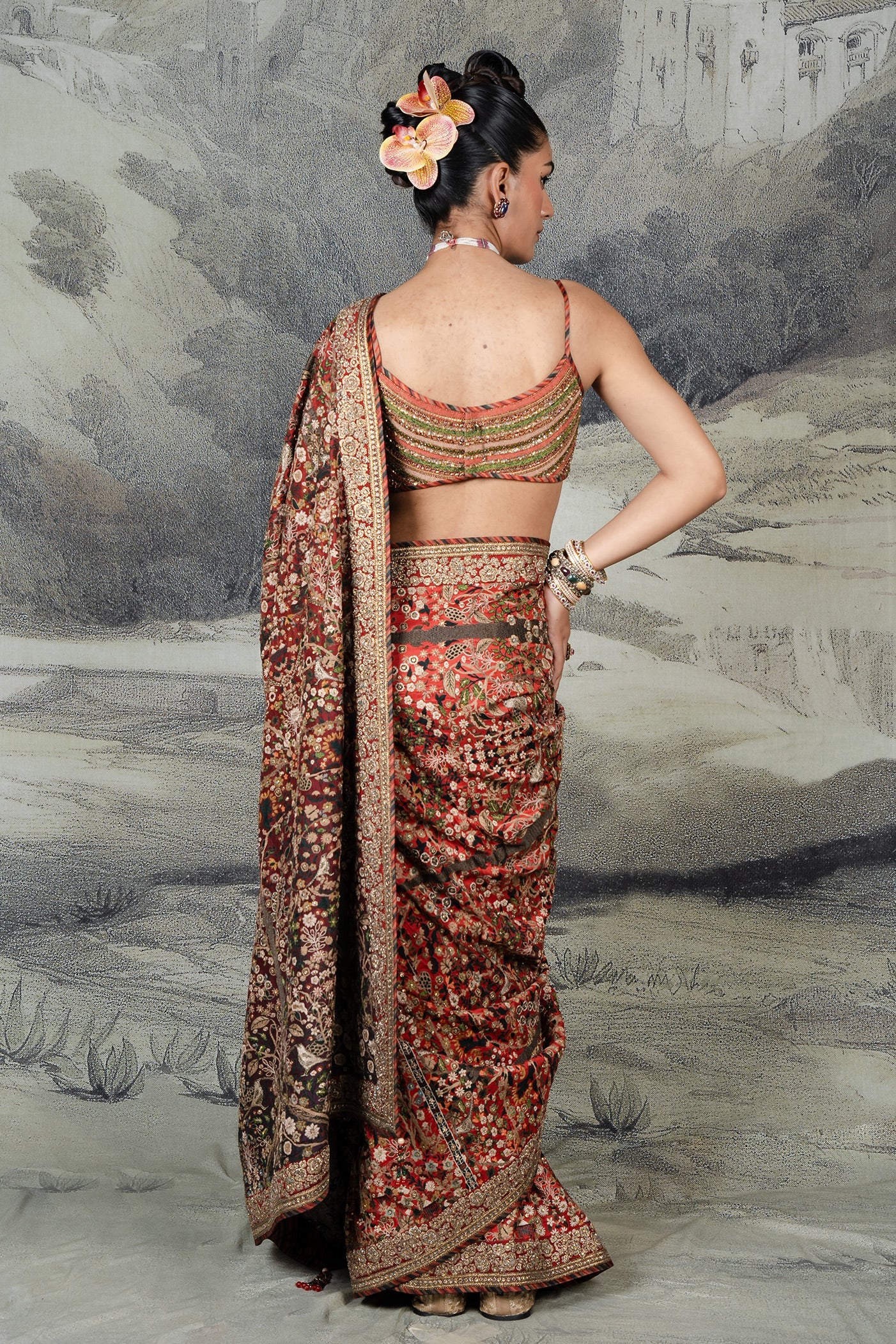 Classic Red Embroidered Saree Set | BARODA