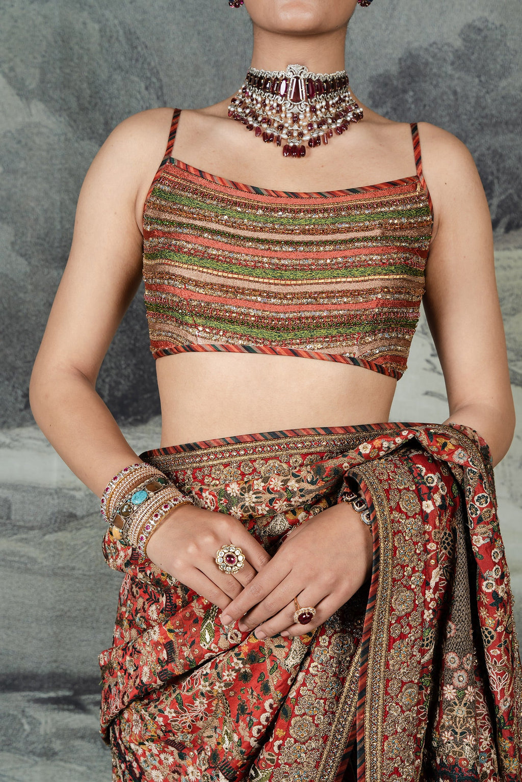 Classic Red Embroidered Saree Set | BARODA