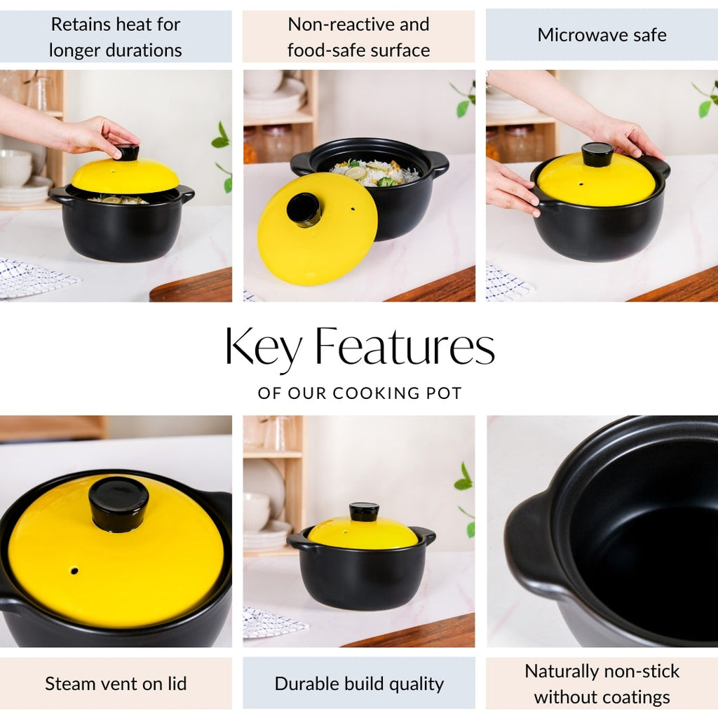 Limonelle Ceramic Cooking Casserole With Lid Flame Safe 2300ml