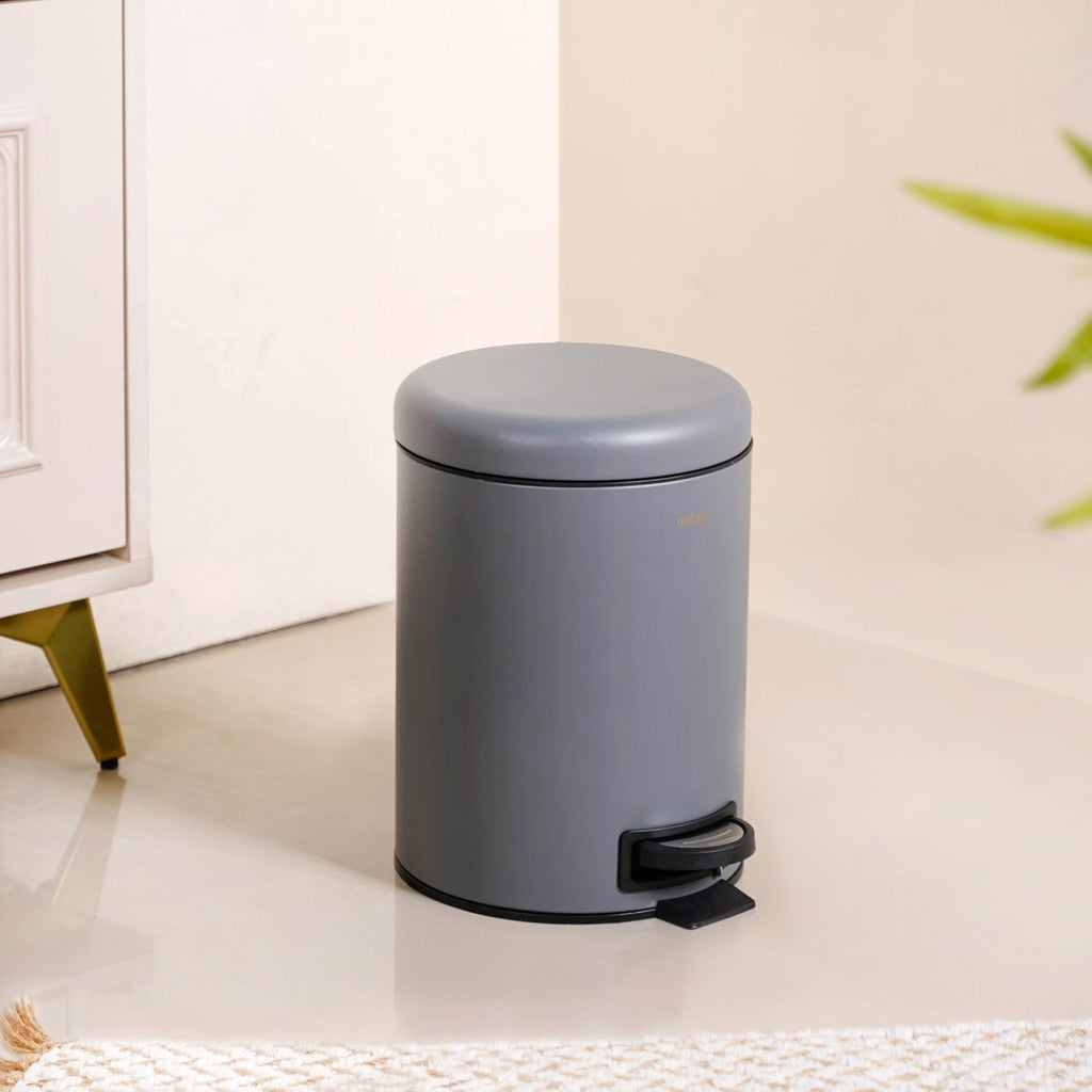 Clean Curve Metal Dustbin With Removable Bucket Grey 5000ml