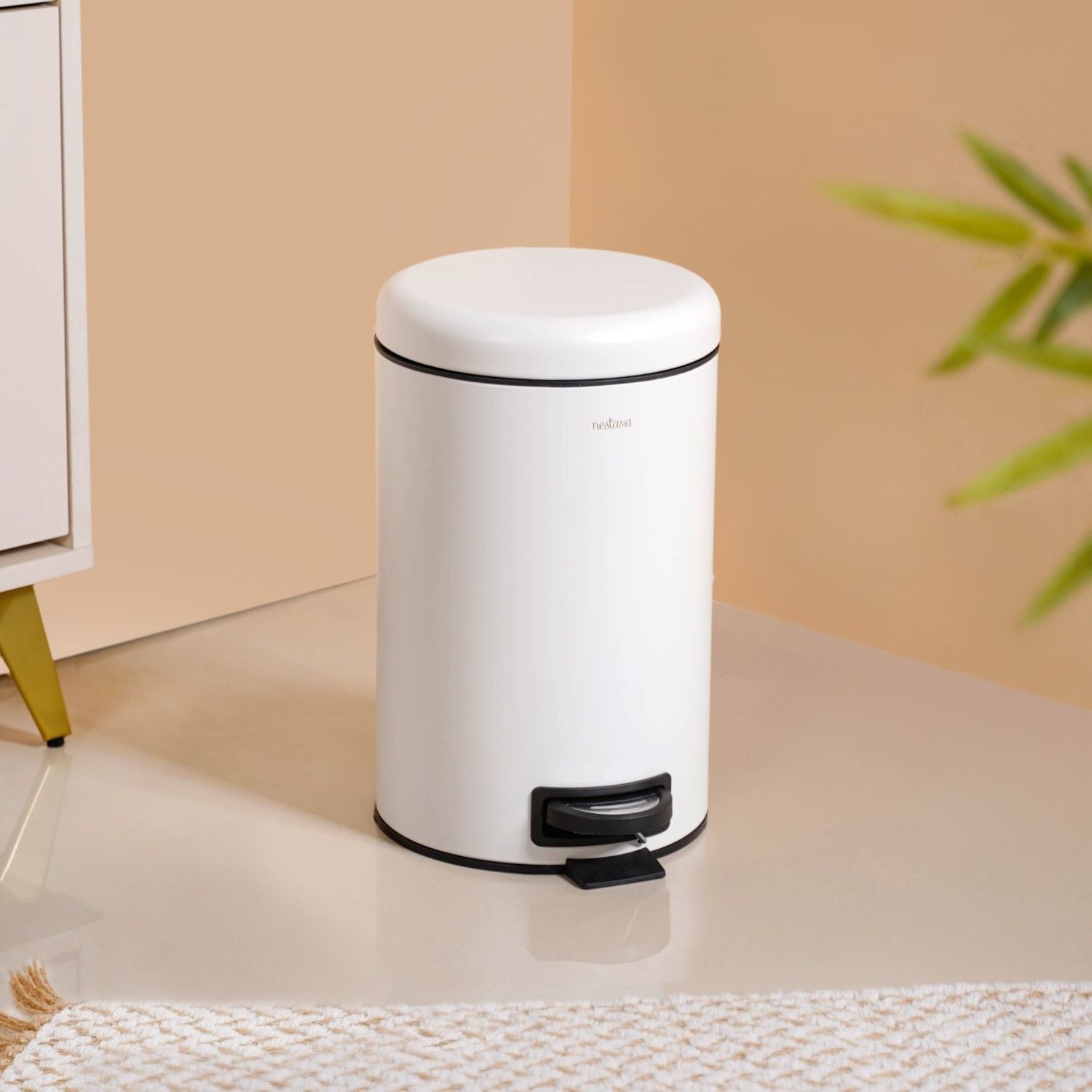 Clean Curve White Metal Dustbin With Removable Bucket 7000ml