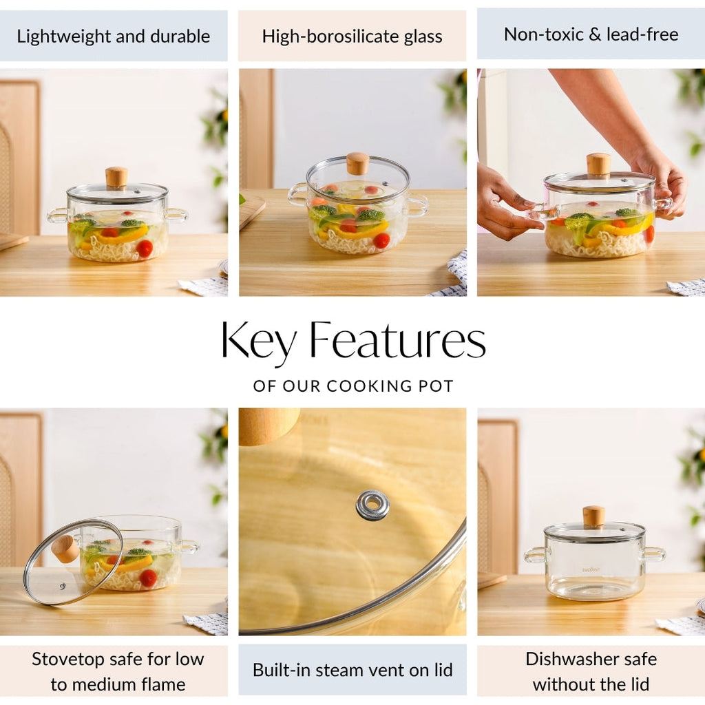 Clear Borosilicate Glass Cooking Pot With Lid 1800ml