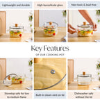 Clear Borosilicate Glass Cooking Pot With Lid 1800ml