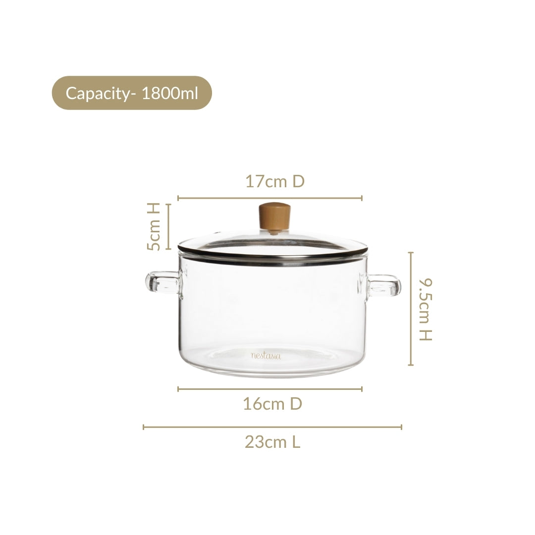Clear Borosilicate Glass Cooking Pot With Lid 1800ml