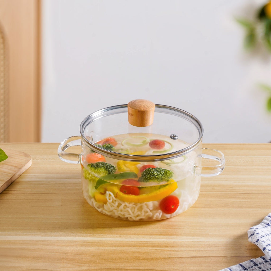 Clear Borosilicate Glass Cooking Pot With Lid 1800ml