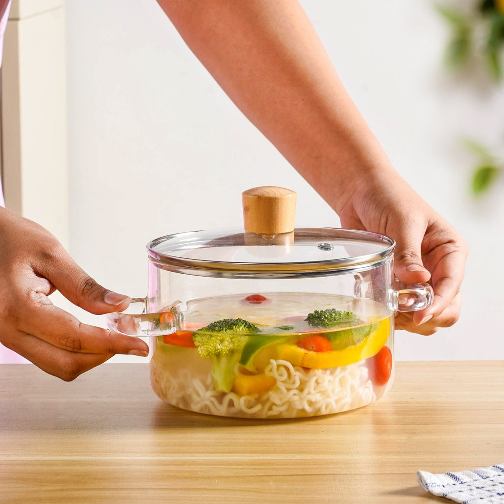 Clear Borosilicate Glass Cooking Pot With Lid 1800ml