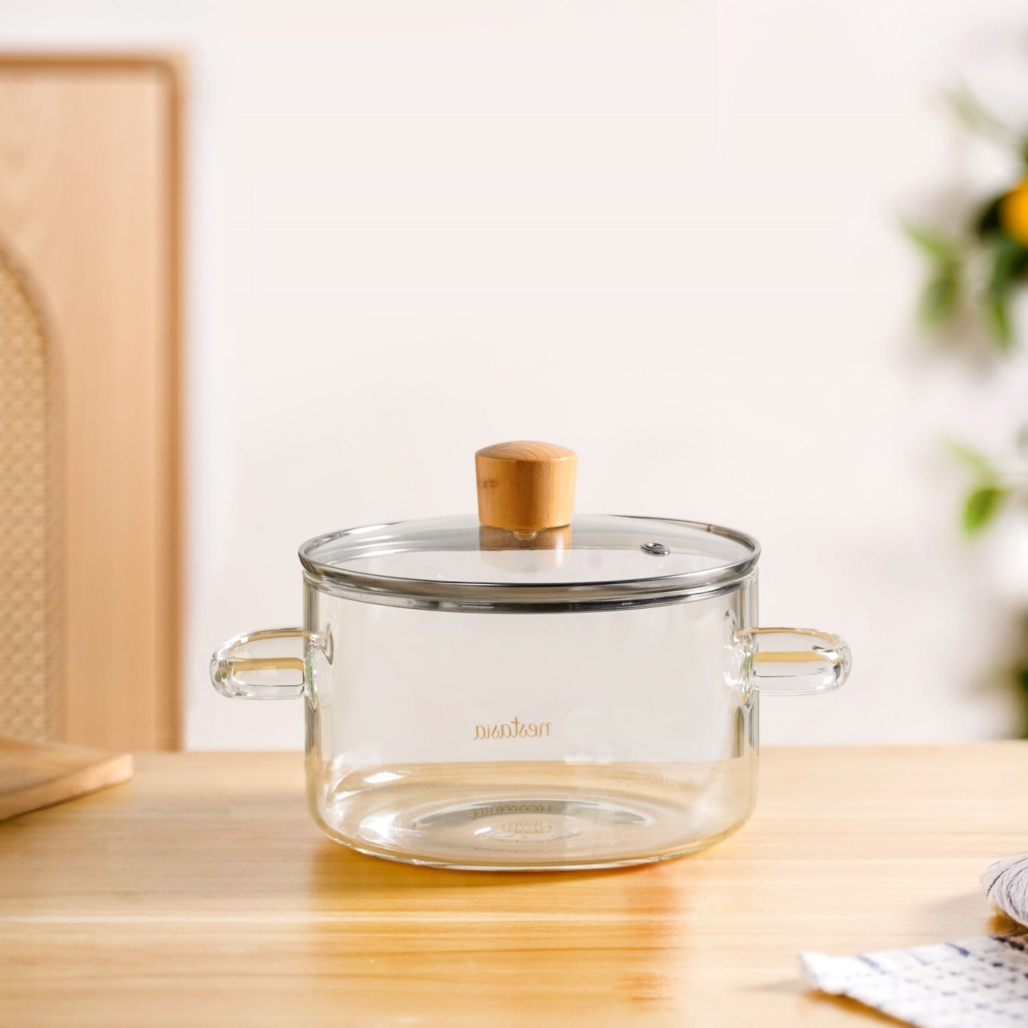 Clear Borosilicate Glass Cooking Pot With Lid 1800ml