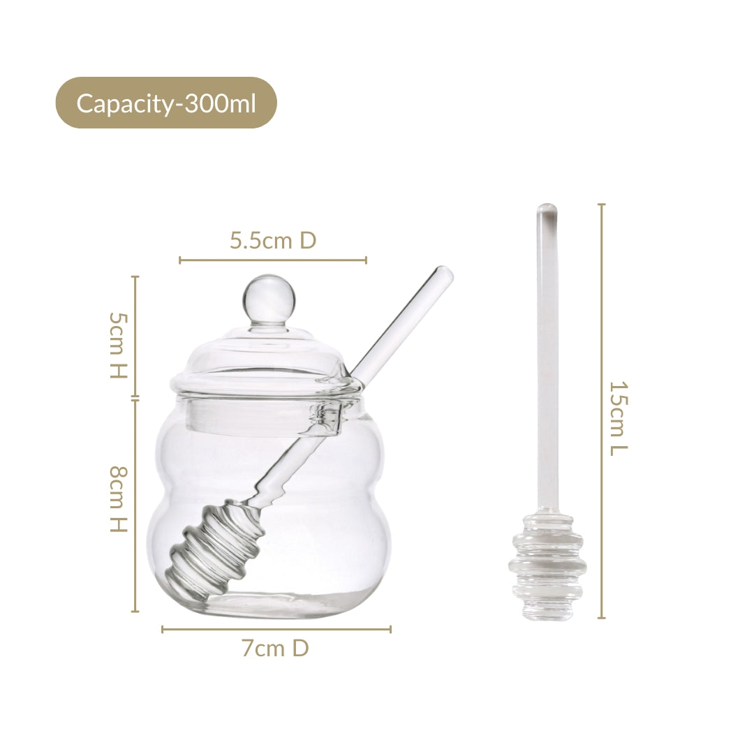 Glass Honey Jar with Dipper And Lid 300ml