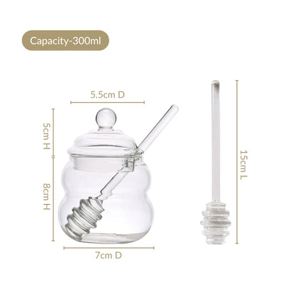Glass Honey Jar with Dipper And Lid 300ml