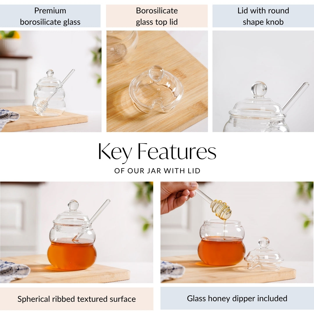 Glass Honey Jar with Dipper And Lid 300ml