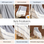 Coastal Blue And White Striped Cotton Throw With Tassels